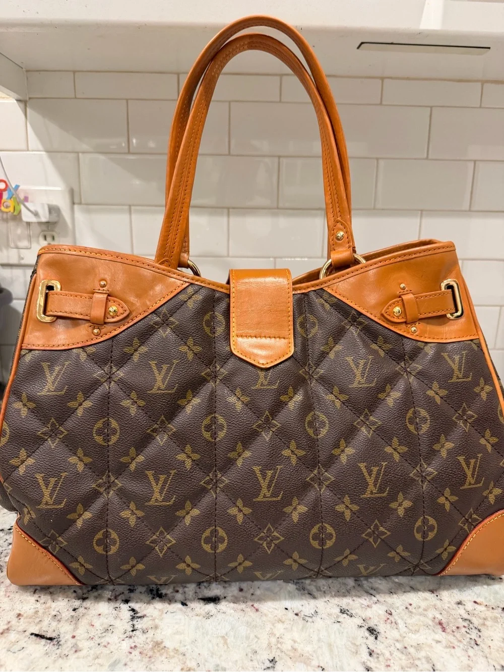 Louis Vuitton Monogram Quilted Satchel with Tan Trim